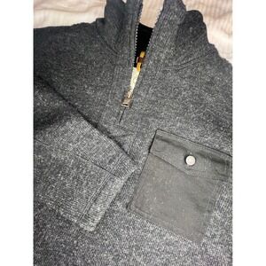 Timberland Mens Quarter Zip Sweater Charcoal Gray Knit Canvas Pocket Large